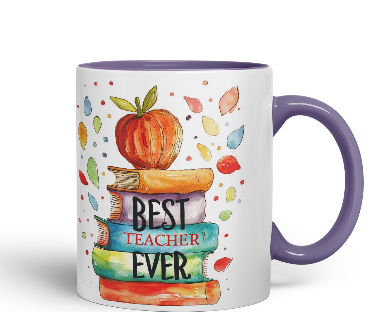 Vixar Best Teacher Mug Thank You, End of School Gift Ceramic Coloured Mug Cup for Tea Coffee Hot Brew 330ml 11Oz Gift Bta1