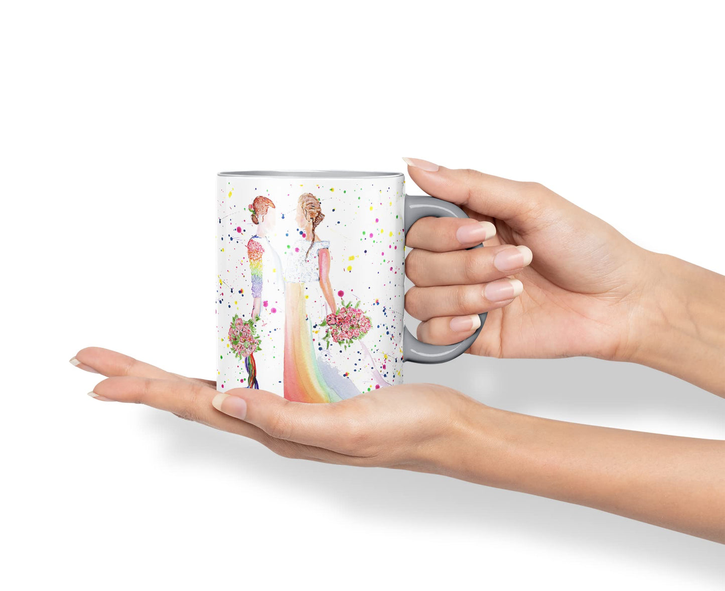 Vixar Wedding Mrs and Mrs Pride Lesbian Gay Watercolour Art Coloured Mug Cup Gift Birthday Work Office Tea Coffee