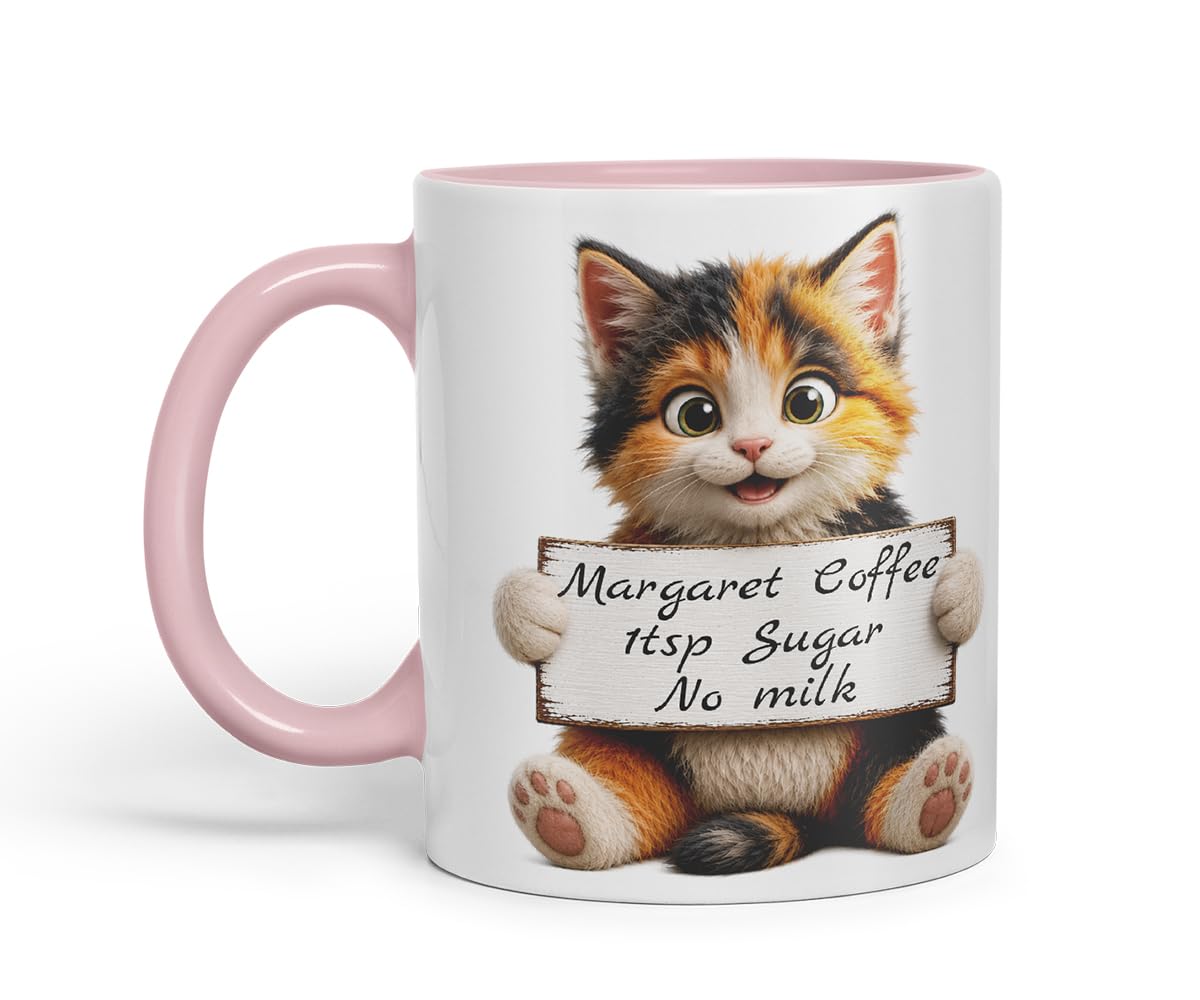 Vixar Personalised Mixed Cat Mug with Name or Custom Message – Cute Animal Coloured Ceramic Mug Cup Gift, 11oz (Black)