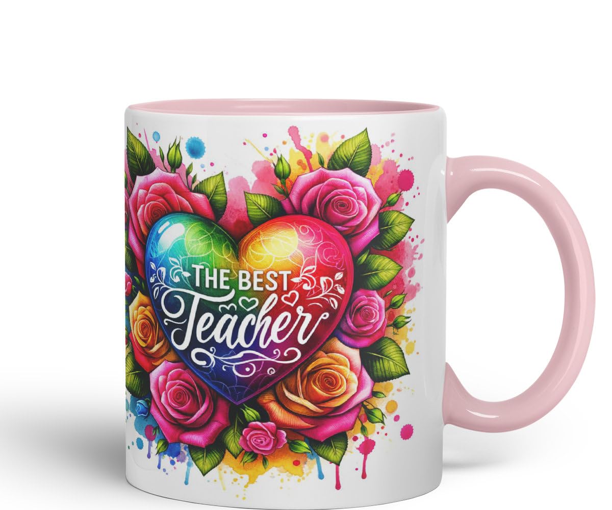 Vixar Best Teacher Mug Thank You, End of School Gift Ceramic Coloured Mug Cup for Tea Coffee Hot Brew 330ml 11Oz Gift BT3