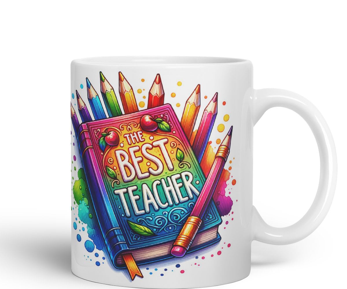 Vixar Best Teacher Mug Thank You, End of School Gift Ceramic Coloured Mug Cup for Tea Coffee Hot Brew 330ml 11Oz Gift BT1