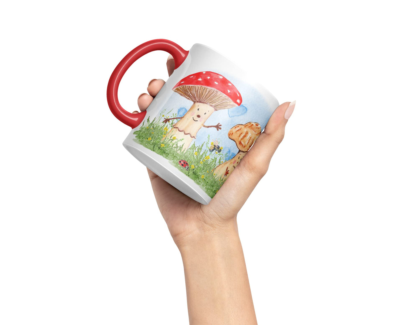 Vixar Mushrooms Red Wild Watercolour Art Coloured Mug Cup Gift Birthday Work Office Tea Coffee