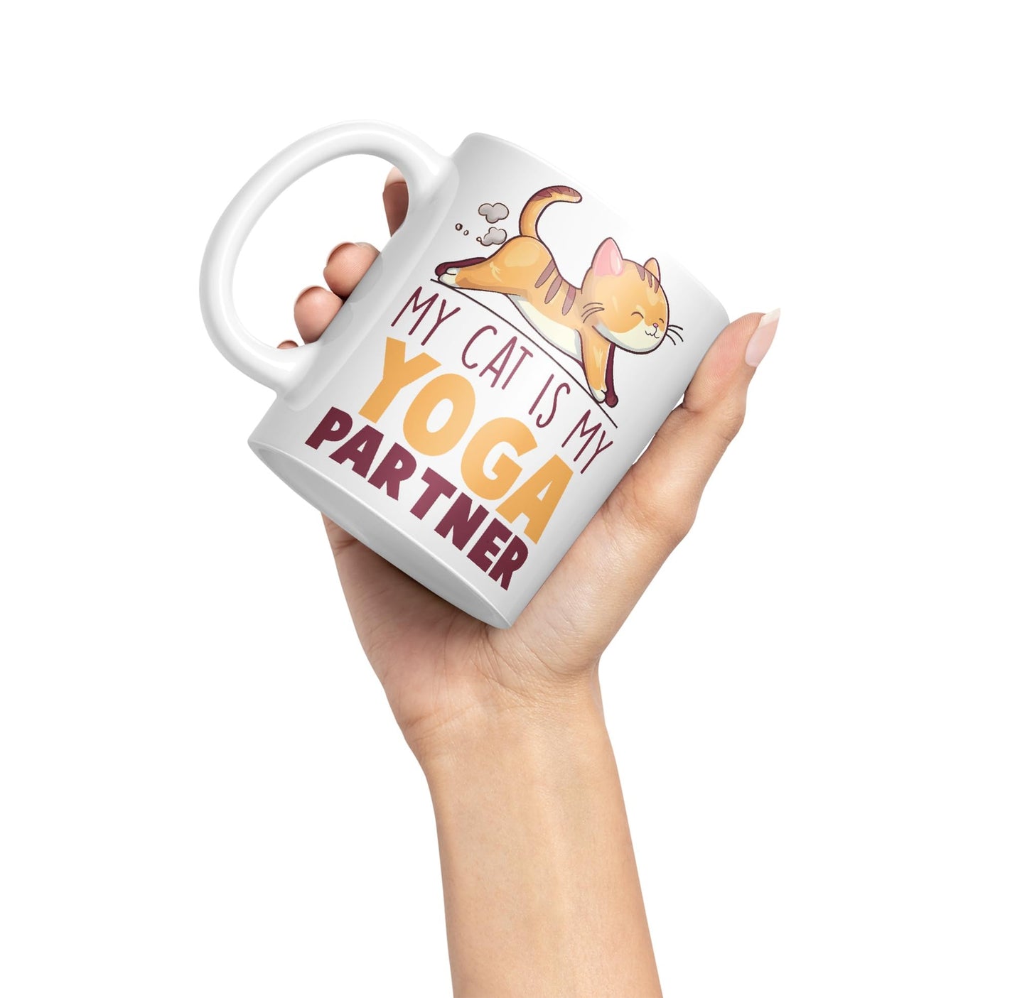 My cat is My Yoga Partner, cat Sarcastic Joke Ceramic Coloured Mug Cup for Tea Coffee Hot Brew 330ml 11Oz