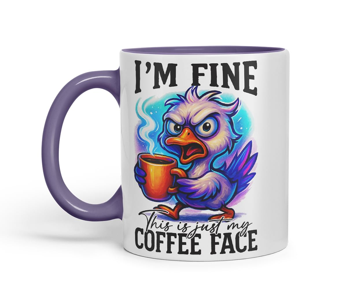 Vixar I'm Fine This is Just My Coffee Face Funny Bird Mug – Coloured Ceramic Mug Cup Gift, 11oz (Black)
