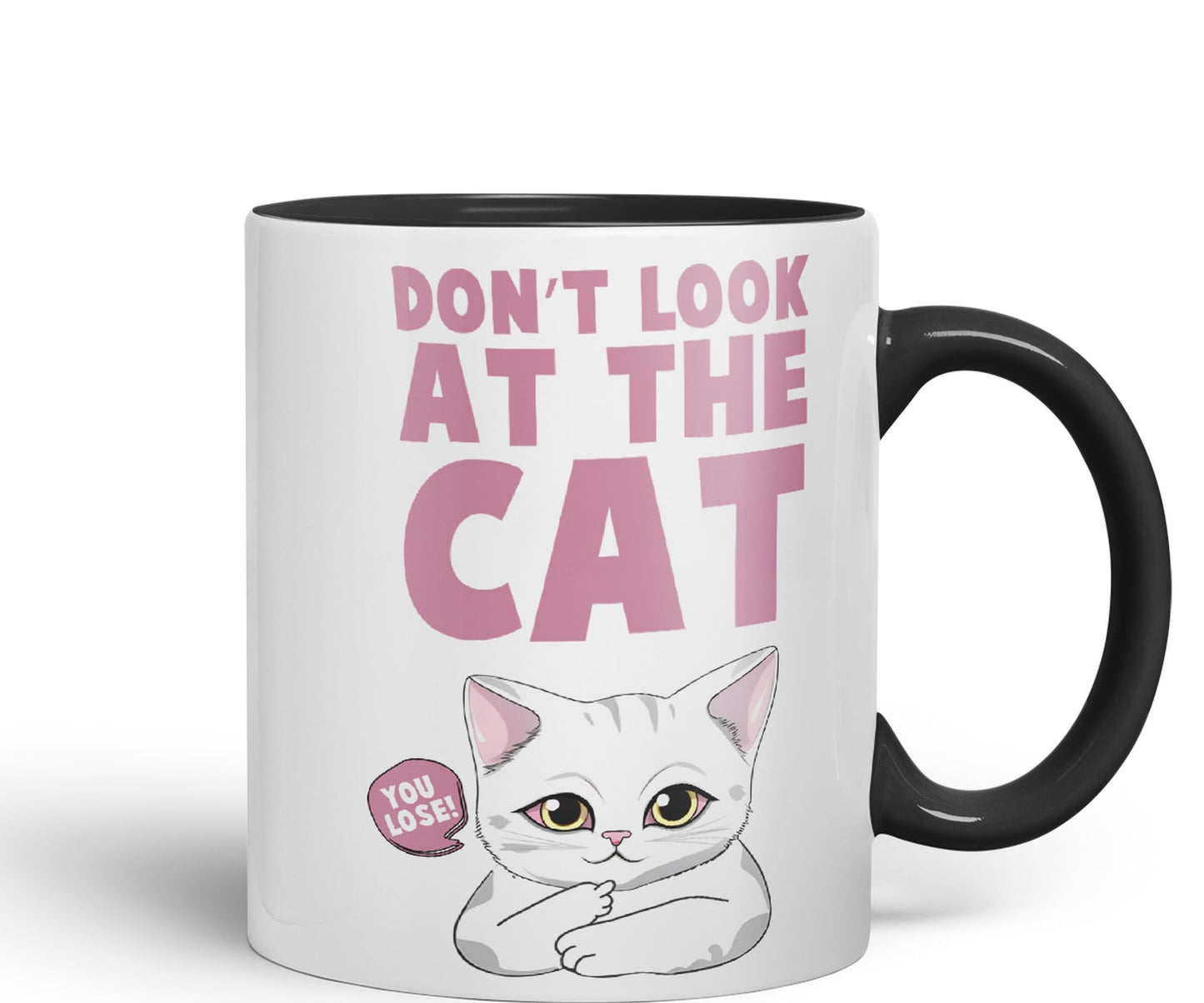 Vixar Don't Look at The Cat You Lose! Sarcastic Joke Ceramic Coloured Mug Cup for Tea Coffee Hot Brew 330ml 11oz