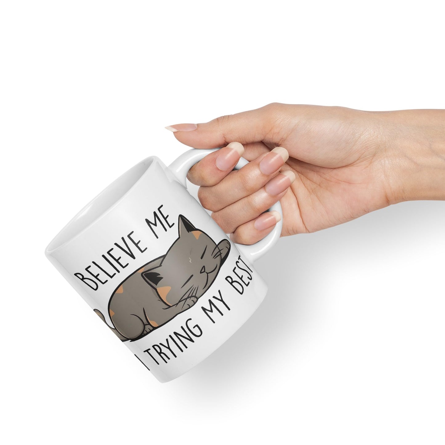 Vixar Belive Me I'm Trying My Best Cats Sarcastic Joke Ceramic Coloured Mug Cup for Tea Coffee Hot Brew 330ml 11oz