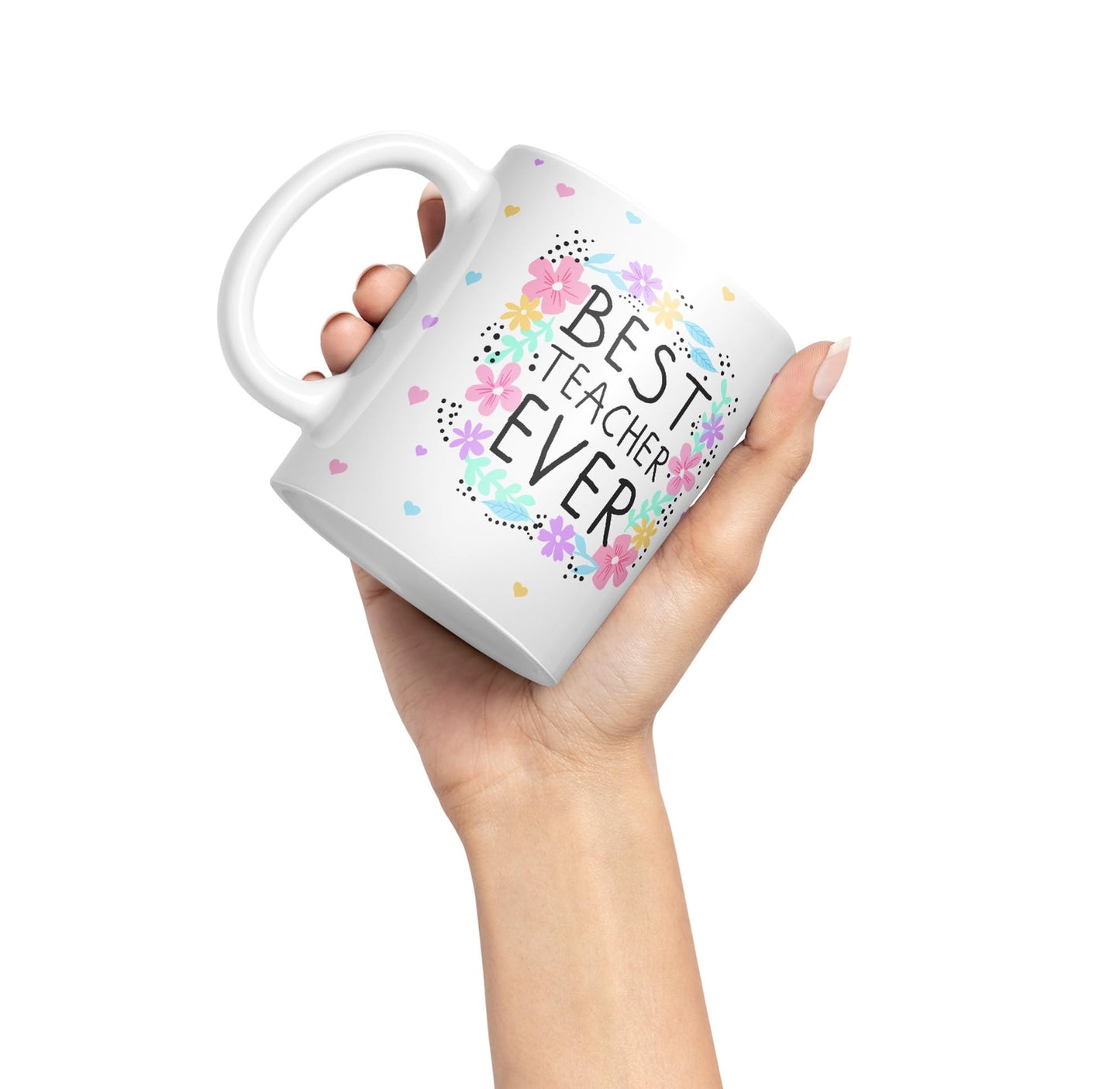 Vixar Best Teacher Ever Flowers, Ceramic 330 ml 11oz Coloured Mug Cup, Teacher Gift from Kids, School Gift, end of Year for Coffee Tea (T4)