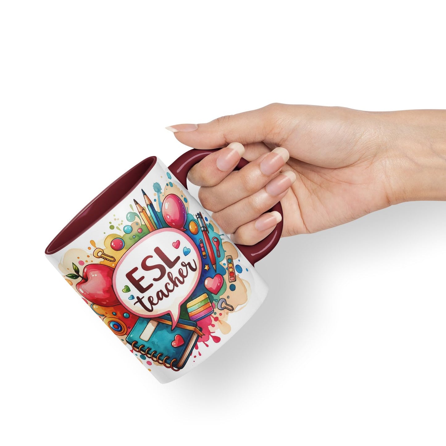 Vixar ESL Teacher Mug Thank You, End of School Gift Ceramic Coloured Mug Cup for Tea Coffee Hot Brew 330ml 11Oz Gift