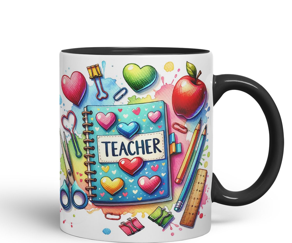 Vixar Teacher Mug Thank You, End of School Gift Ceramic Coloured Mug Cup for Tea Coffee Hot Brew 330ml 11Oz Gift