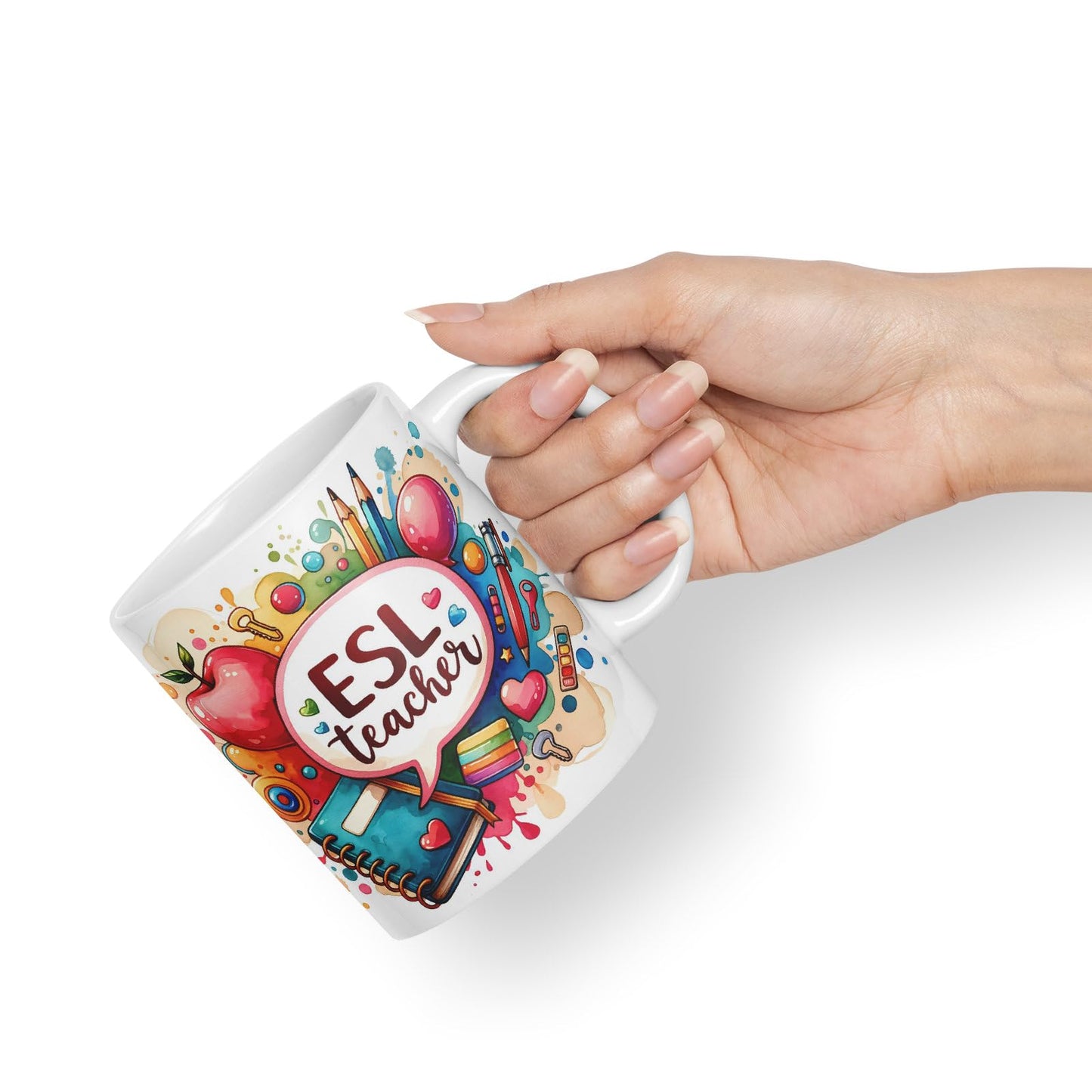 Vixar ESL Teacher Mug Thank You, End of School Gift Ceramic Coloured Mug Cup for Tea Coffee Hot Brew 330ml 11Oz Gift