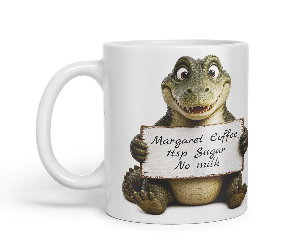 Vixar Personalised Crocodile Mug with Name or Custom Message – Cute Animal Coloured Ceramic Mug Cup Gift, 11oz (Black)