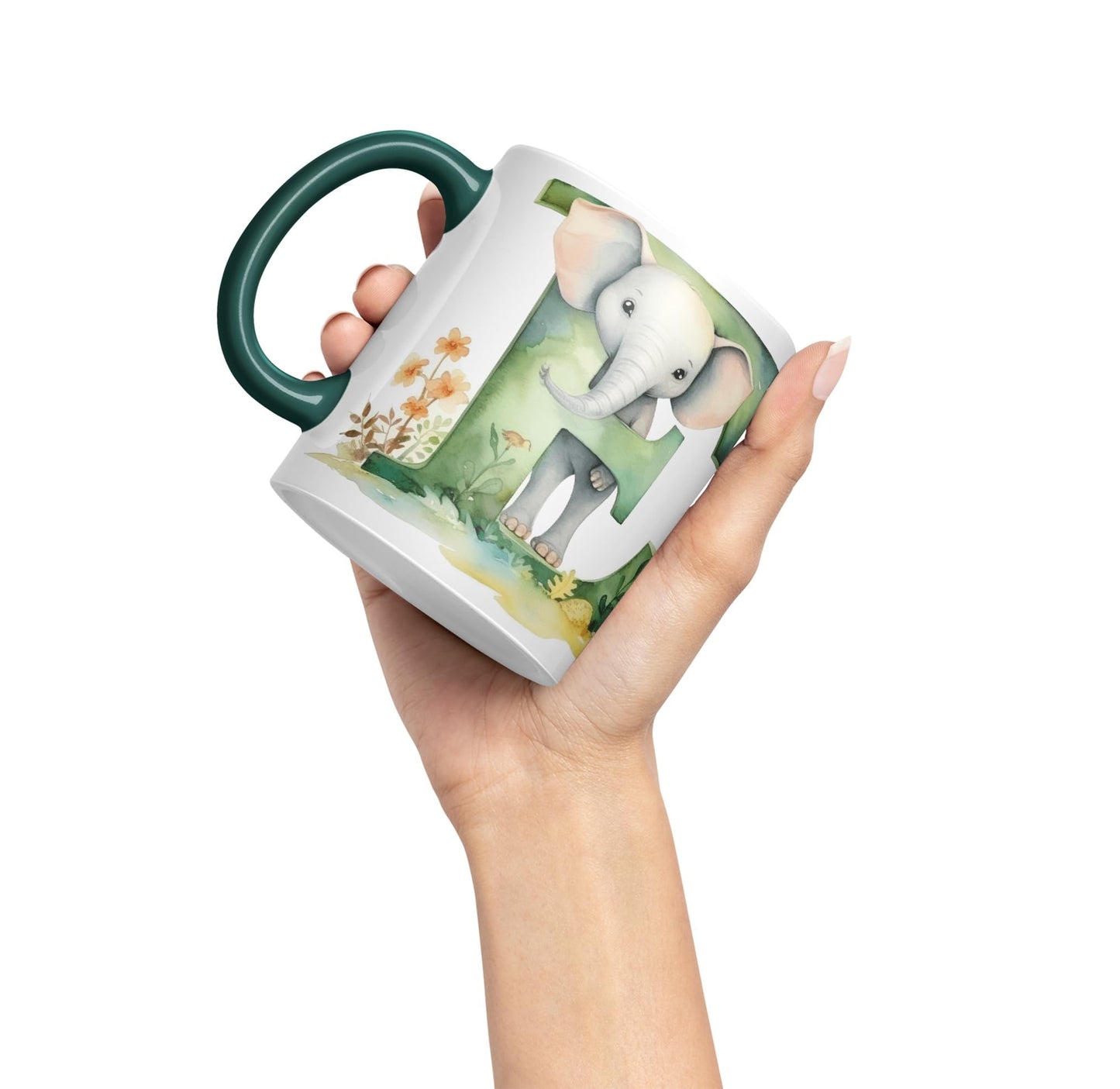 Letter E mug, Animals Alphabet Letter E Monogram animal for kids Ceramic Coloured Mug Cup for Tea Coffee Hot brew 330ml 11Oz Gift