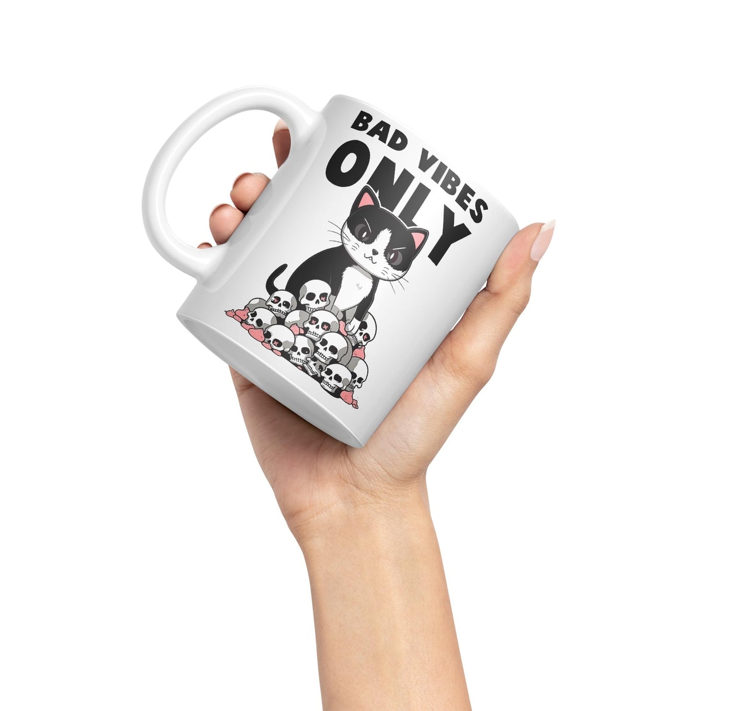 Bad Vibes Cats Sarcastic Joke Ceramic Coloured Mug Cup for Tea Coffee Hot Brew 330ml 11oz