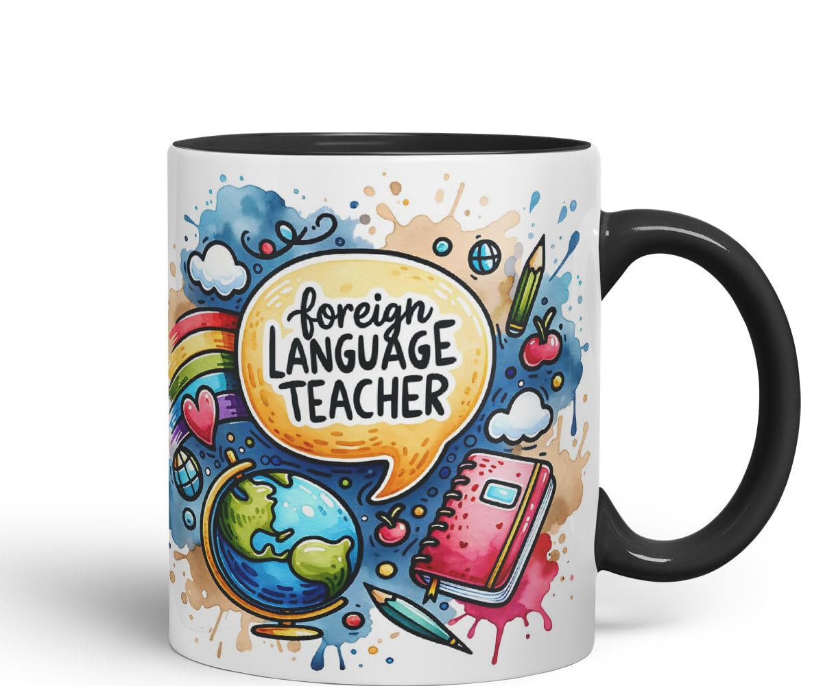 Vixar Foreign Language Teacher Teacher Mug Thank You, End of School Gift Ceramic Coloured Mug Cup for Tea Coffee Hot Brew 330ml 11Oz Gift