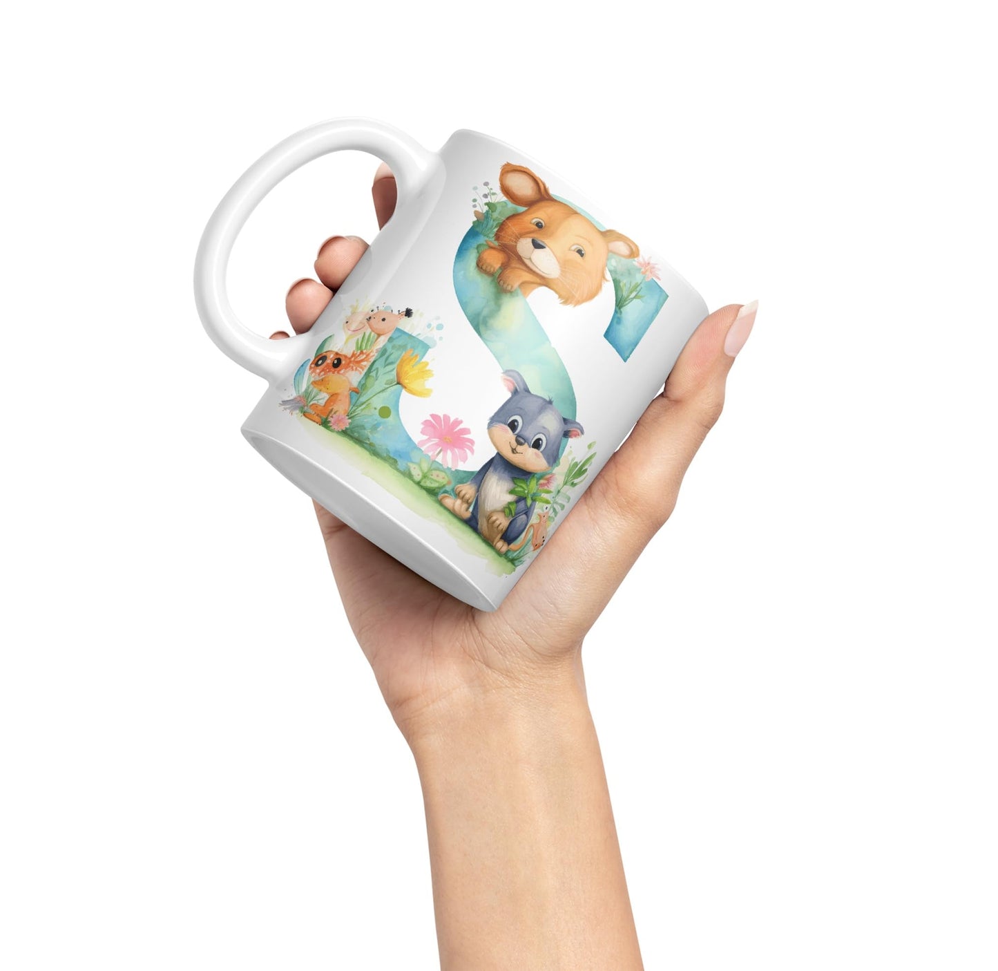 Letter S mug, Animals Alphabet Letter S Monogram animal for kids Ceramic Coloured Mug Cup for Tea Coffee Hot brew 330ml 11Oz Gift