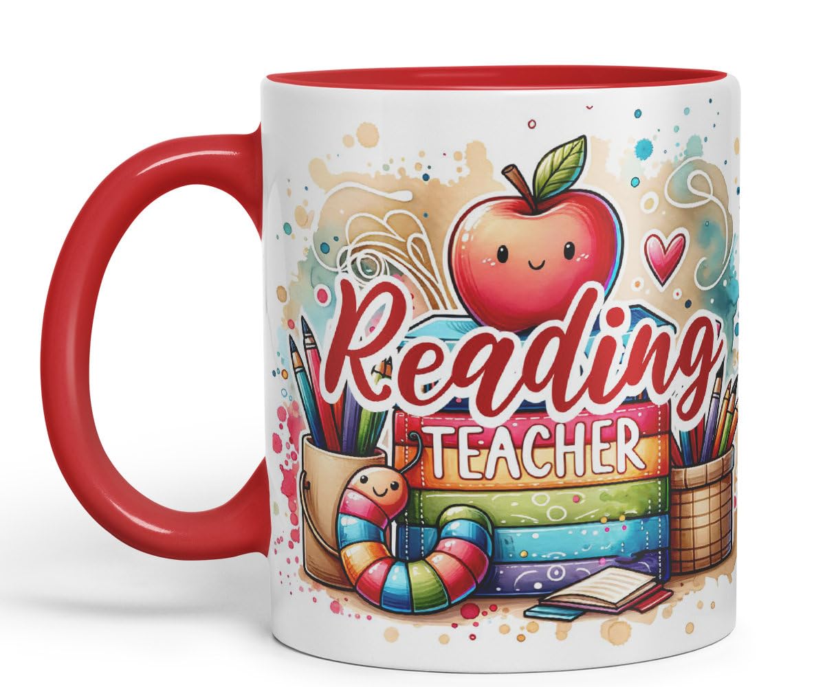 Vixar Reading Teacher Mug Thank You, End of School Gift Ceramic Coloured Mug Cup for Tea Coffee Hot Brew 330ml 11Oz Gift