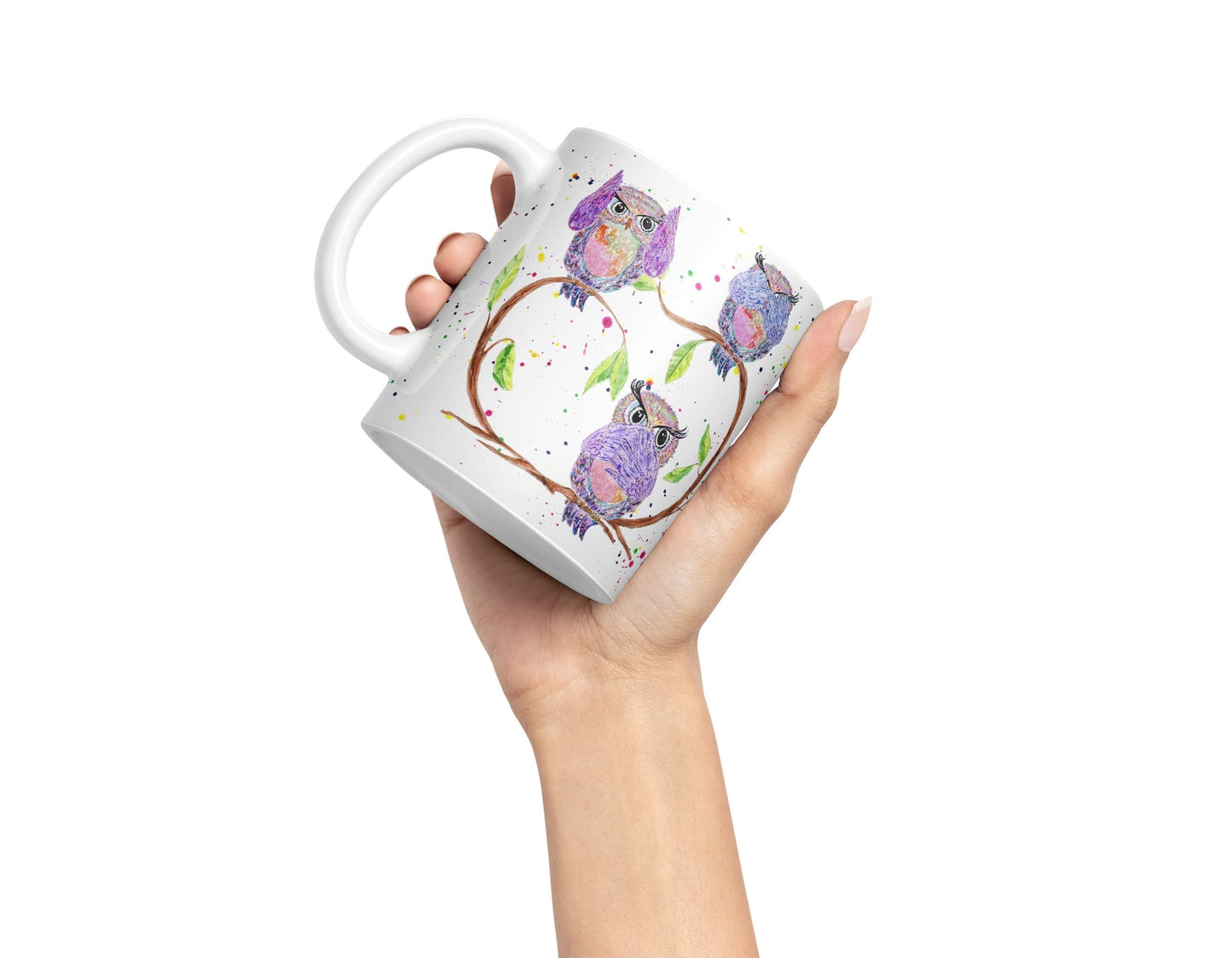 Vixar Owl Owls See Hear Speak no Evil Bird Animals Watercolour Art Coloured Mug Cup Gift Birthday Work Office Tea Coffee