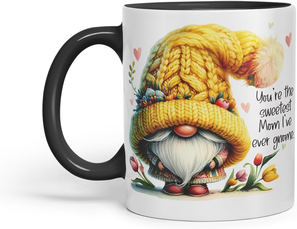 Vixar You're the Sweetest Mom I've Ever Gnome Cute Gnome Mother Mum Mug – Coloured Ceramic Mug Cup Gift, 11oz (Black)