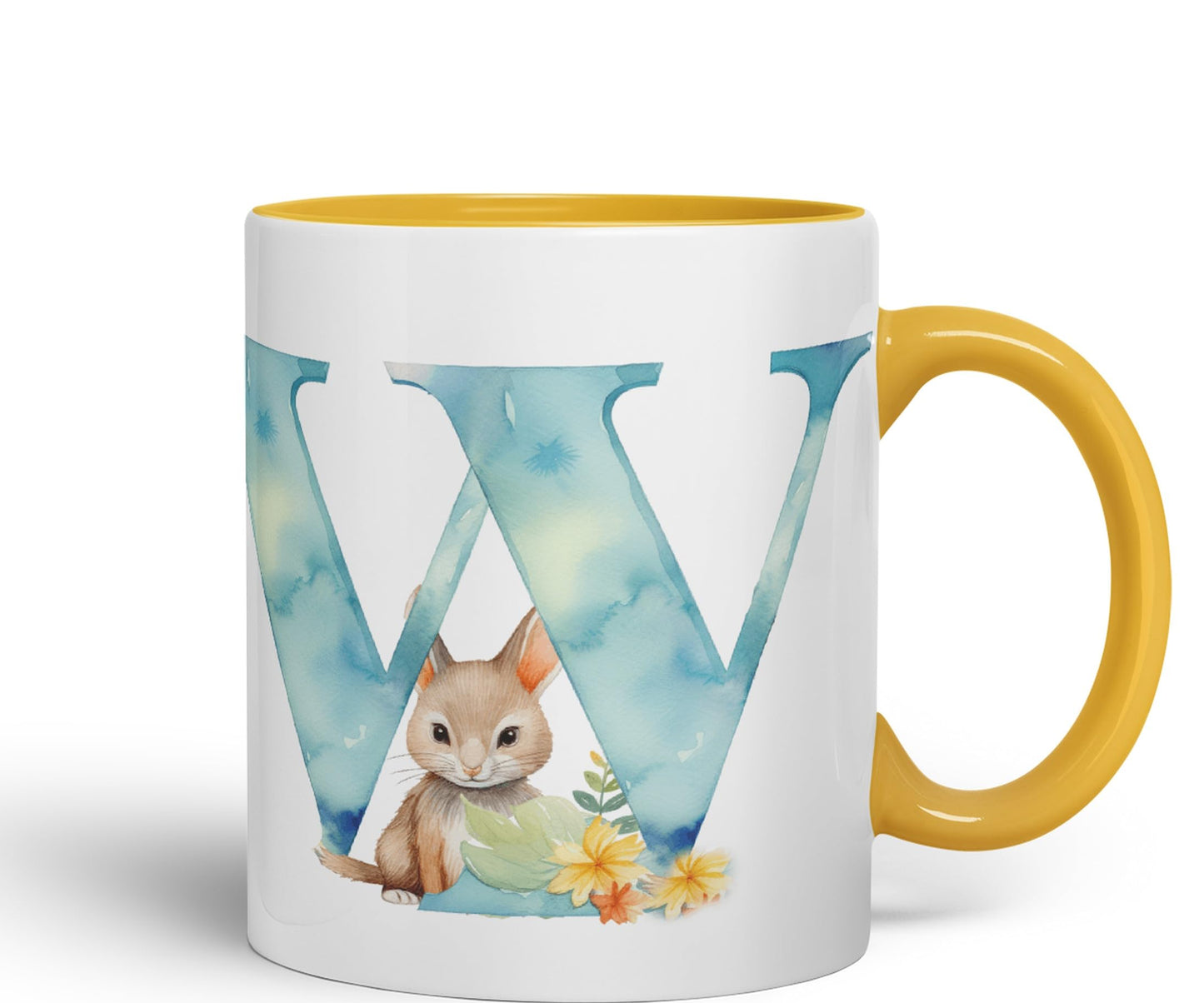 Letter W mug, Animals Alphabet Letter W Monogram animal for kids Ceramic Coloured Mug Cup for Tea Coffee Hot brew 330ml 11Oz Gift