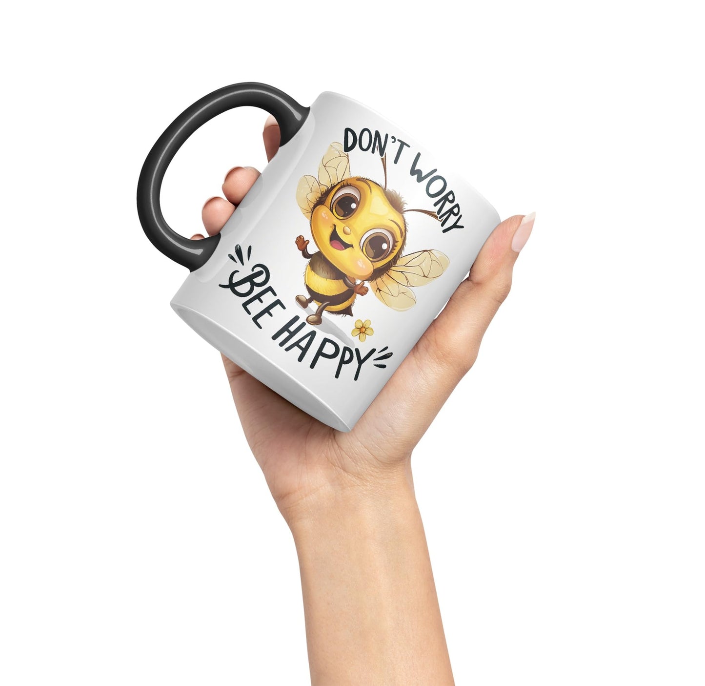 Don’t Worry Bee Happy Bees Joke sarkasm Sarcastic Ceramic Coloured Mug Cup for Tea Coffee Hot Brew 330ml 11Oz Gift