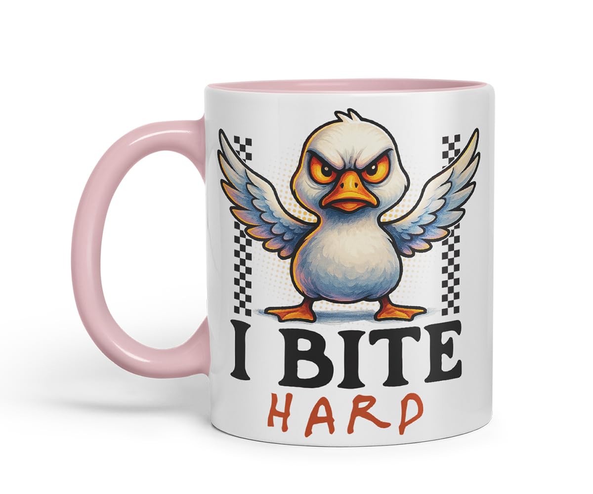 Vixar I Bite Hard Funny Seagull Mug – Coloured Ceramic Mug Cup Gift, 11oz (Black)