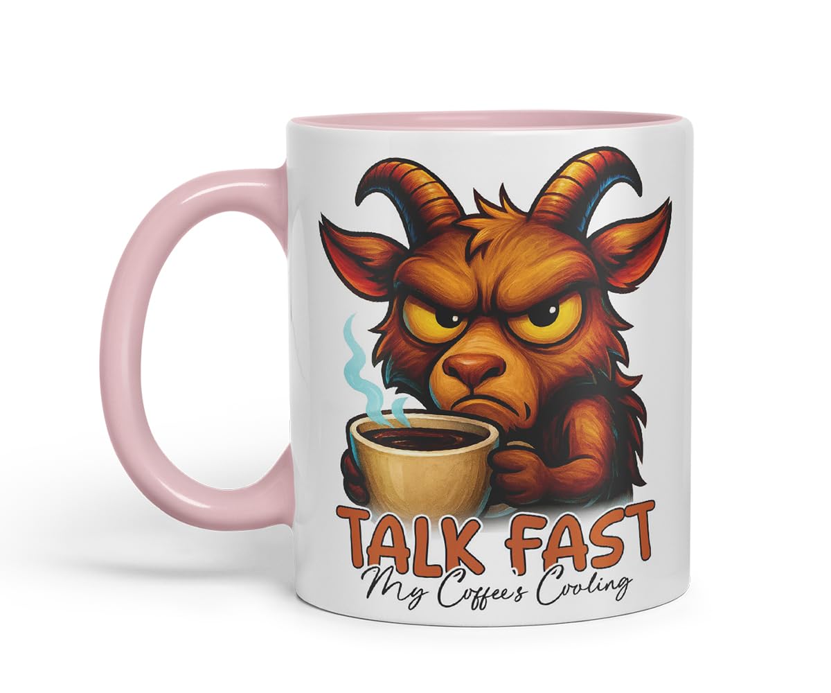 Vixar Talk Fast My Coffee's Cooling Funny Goat Coffee Mug – Coloured Ceramic Mug Cup Gift, 11oz (Black)