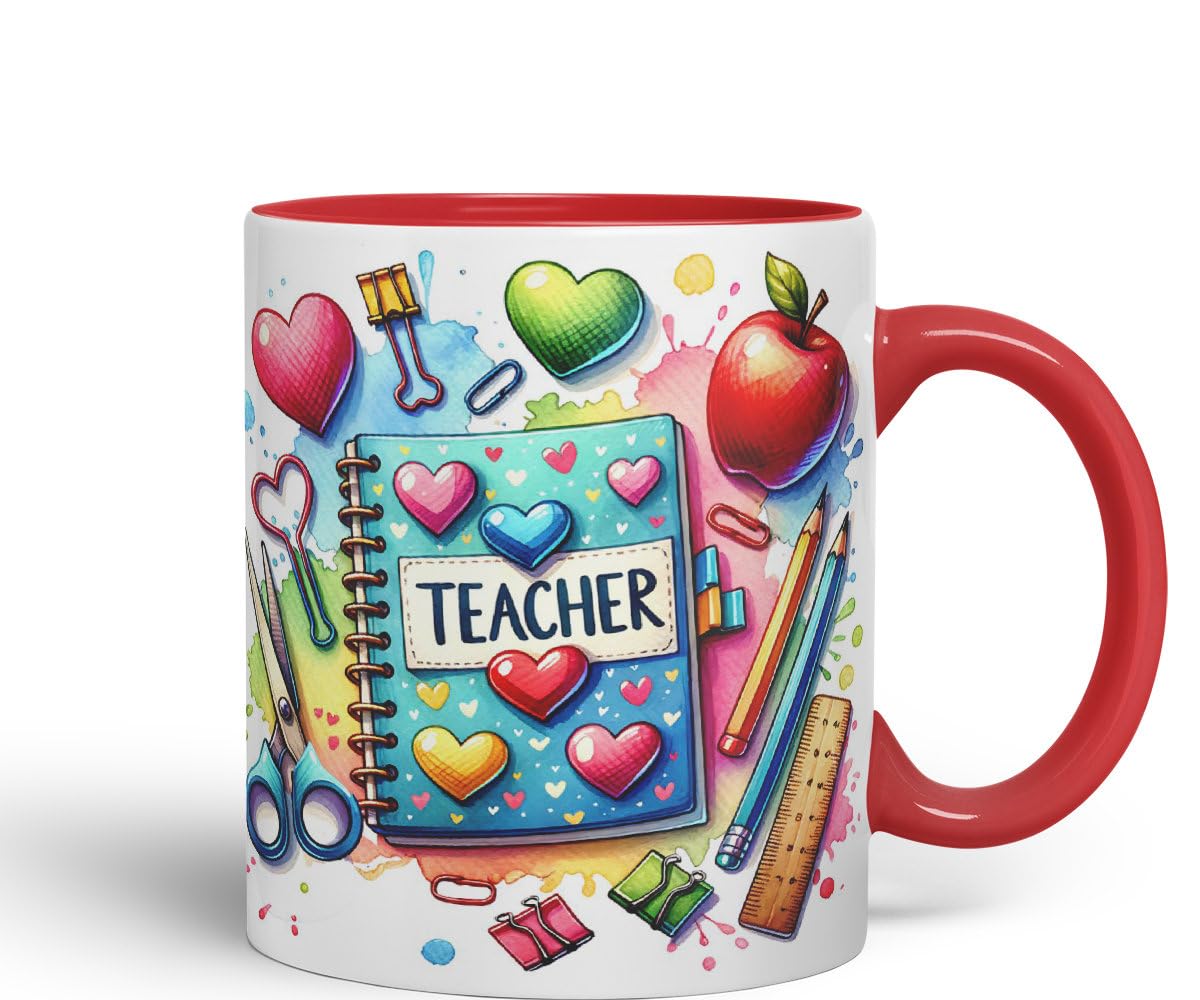 Vixar Teacher Mug Thank You, End of School Gift Ceramic Coloured Mug Cup for Tea Coffee Hot Brew 330ml 11Oz Gift