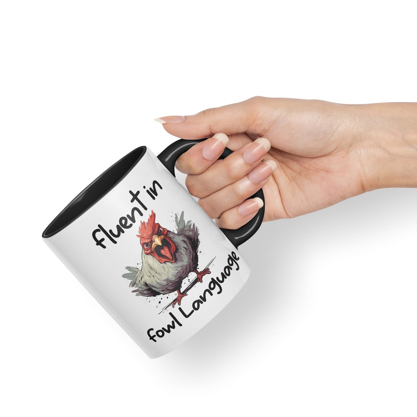 Fluent in Fowl Language Rooster cockerel Joke sarkasm Sarcastic Ceramic Coloured Mug Cup for Tea Coffee Hot Brew 330ml 11Oz Gift