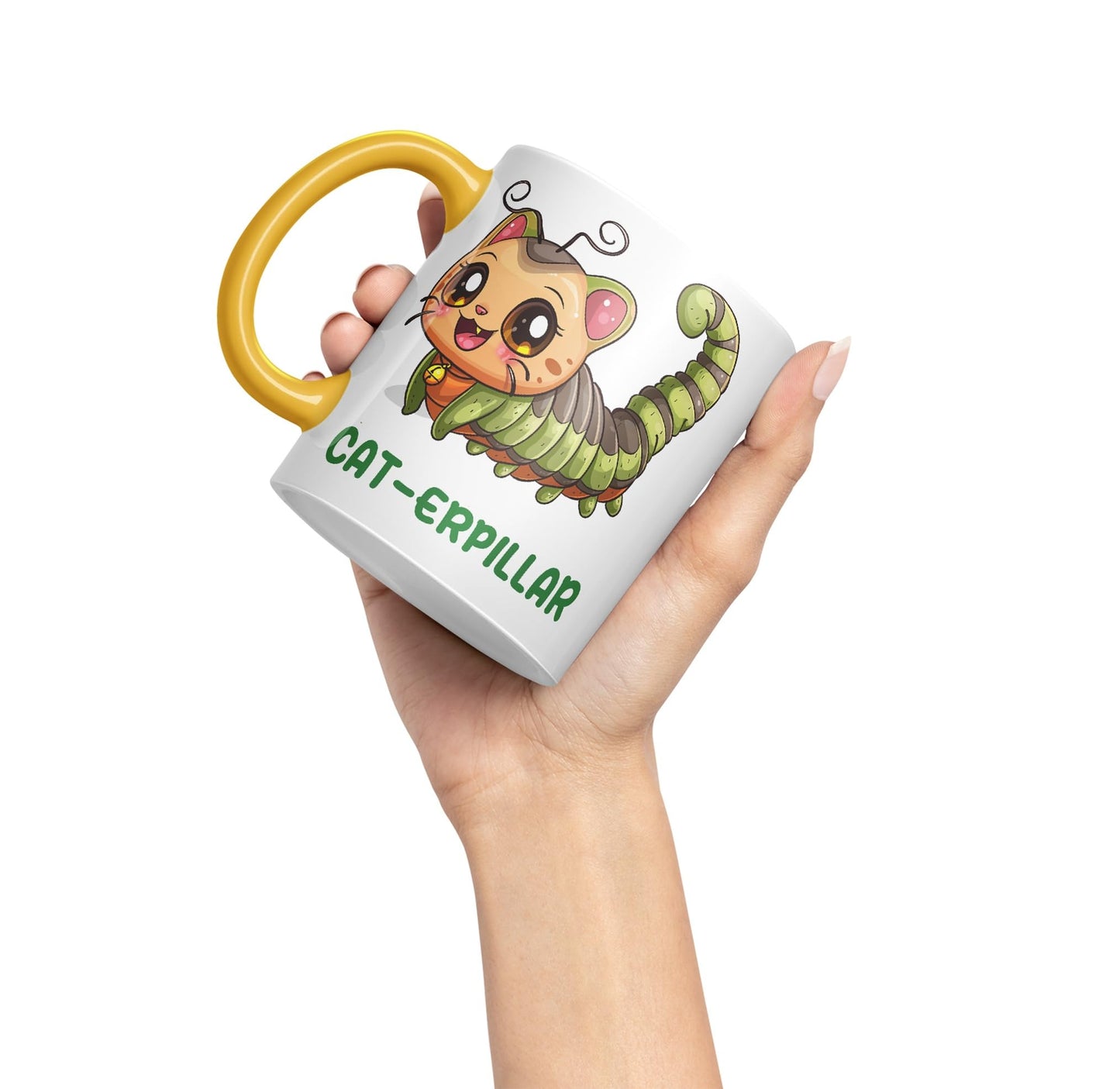 Cat-erpillar cat Kitten Joke sarkasm Sarcastic Ceramic Coloured Mug Cup for Tea Coffee Hot Brew 330ml 11Oz Gift
