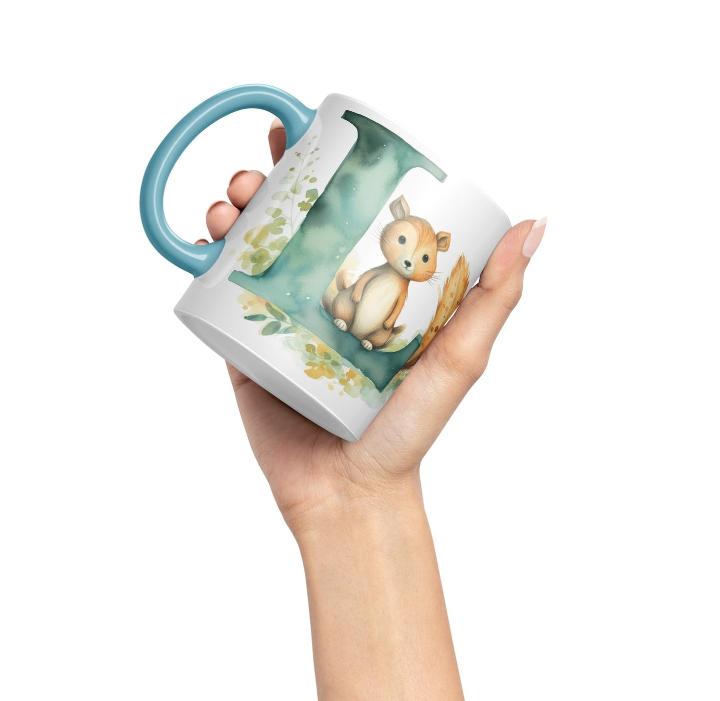 Letter L mug, Animals Alphabet Letter L Monogram animal for kids Ceramic Coloured Mug Cup for Tea Coffee Hot brew 330ml 11Oz Gift