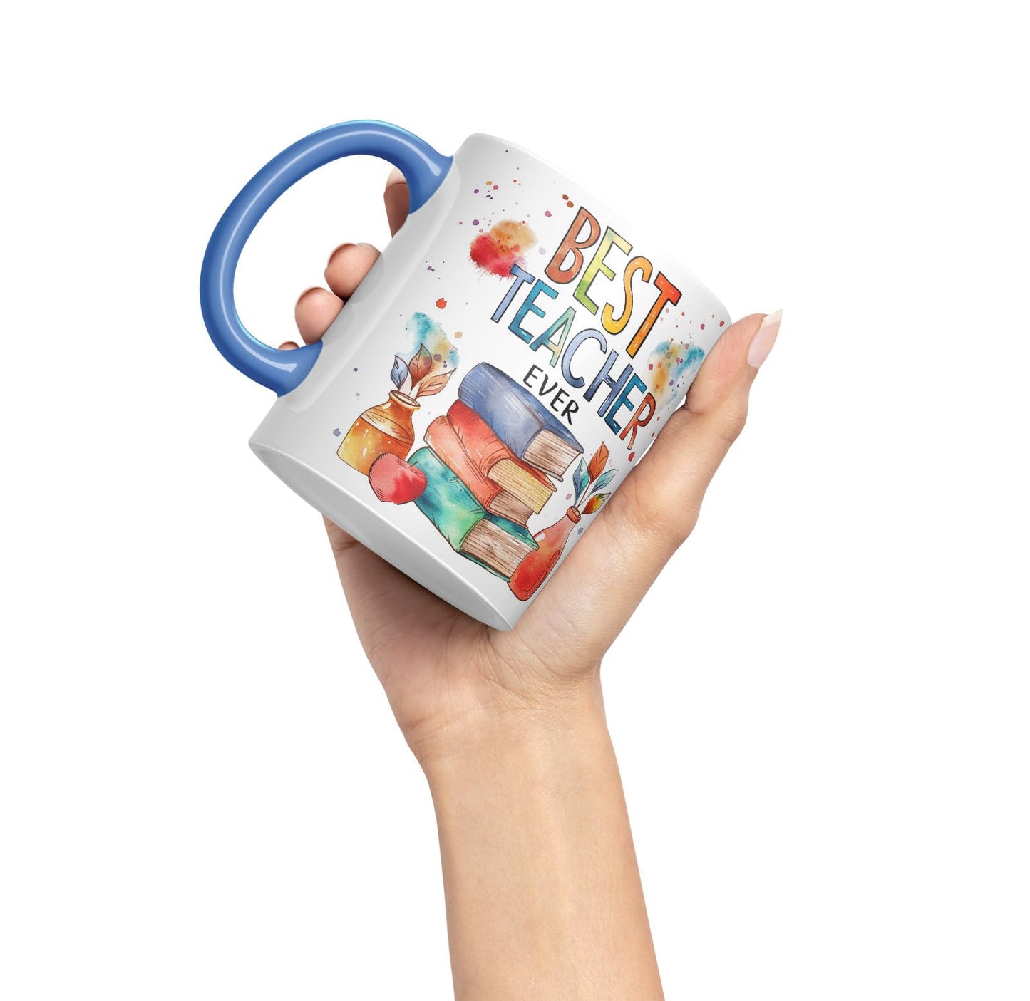 Vixar Best Teacher Mug Thank You, End of School Gift Ceramic Coloured Mug Cup for Tea Coffee Hot Brew 330ml 11Oz Gift Bta2