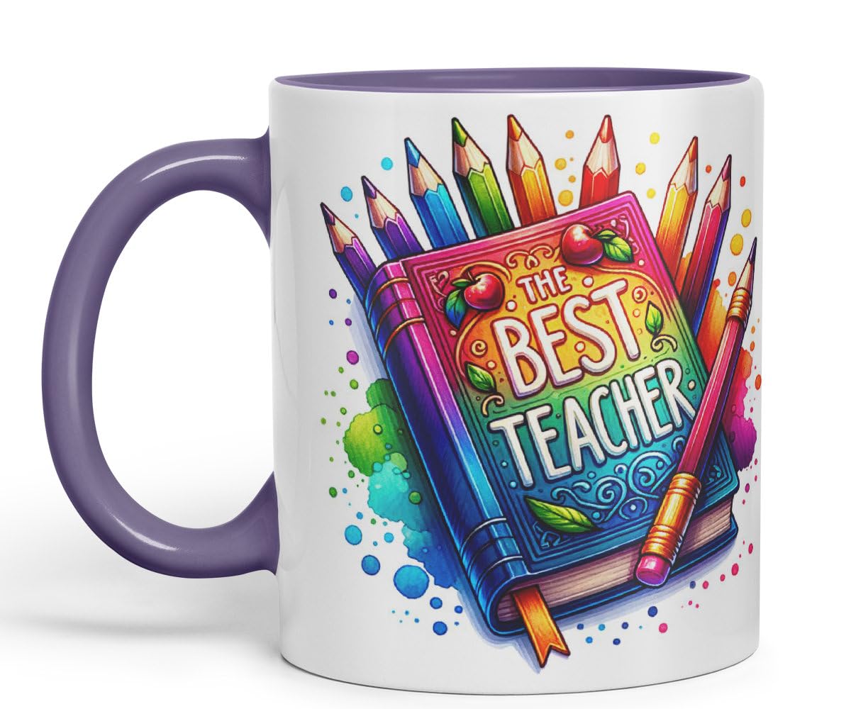 Vixar Best Teacher Mug Thank You, End of School Gift Ceramic Coloured Mug Cup for Tea Coffee Hot Brew 330ml 11Oz Gift BT1