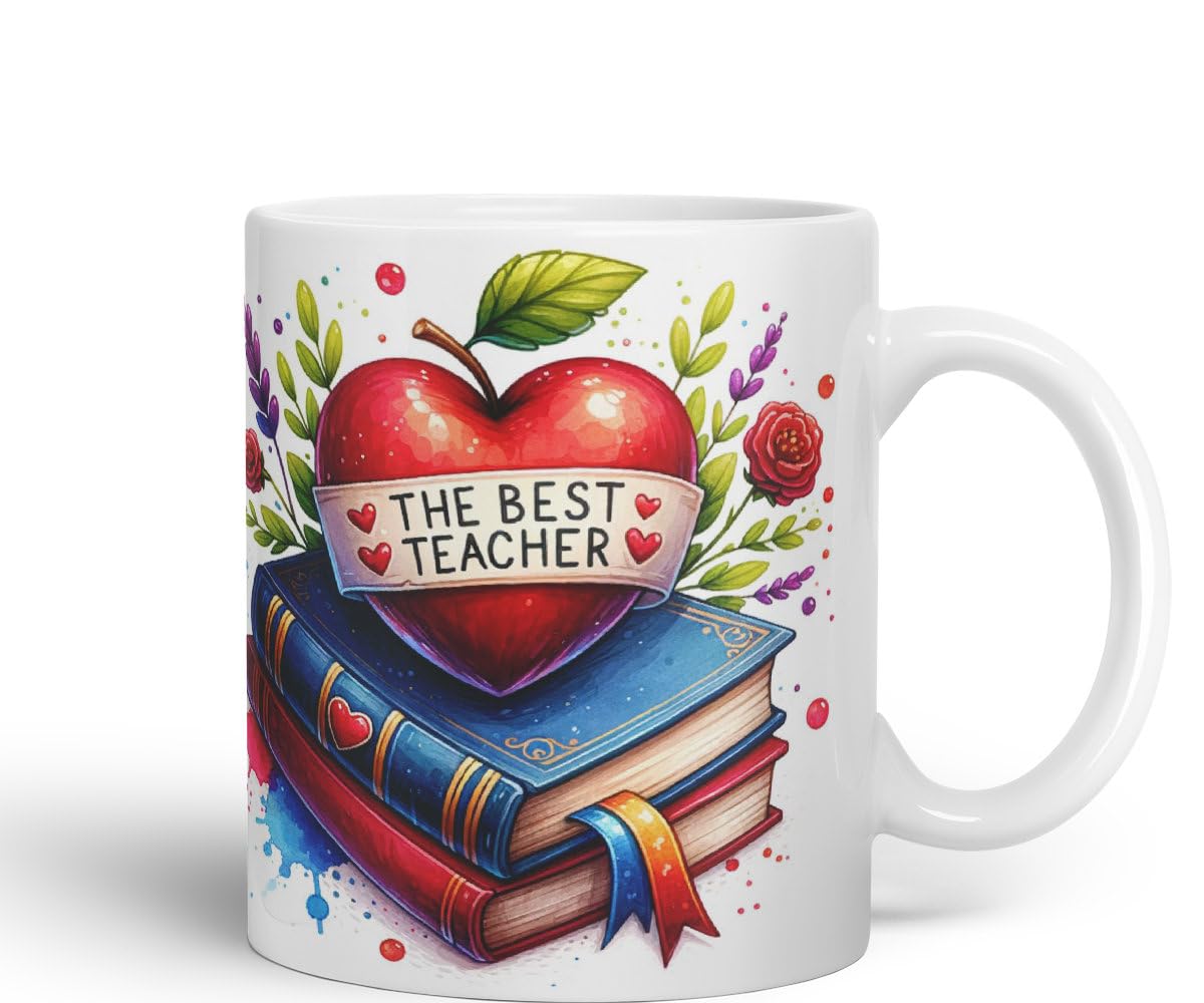 Vixar Best Teacher Mug Thank You, End of School Gift Ceramic Coloured Mug Cup for Tea Coffee Hot Brew 330ml 11Oz Gift BT4