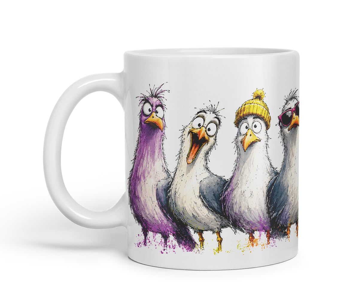 Seagulls Mug – Funny Sea Bird Coloured Ceramic Mug Cup Gift, 11oz (Black)