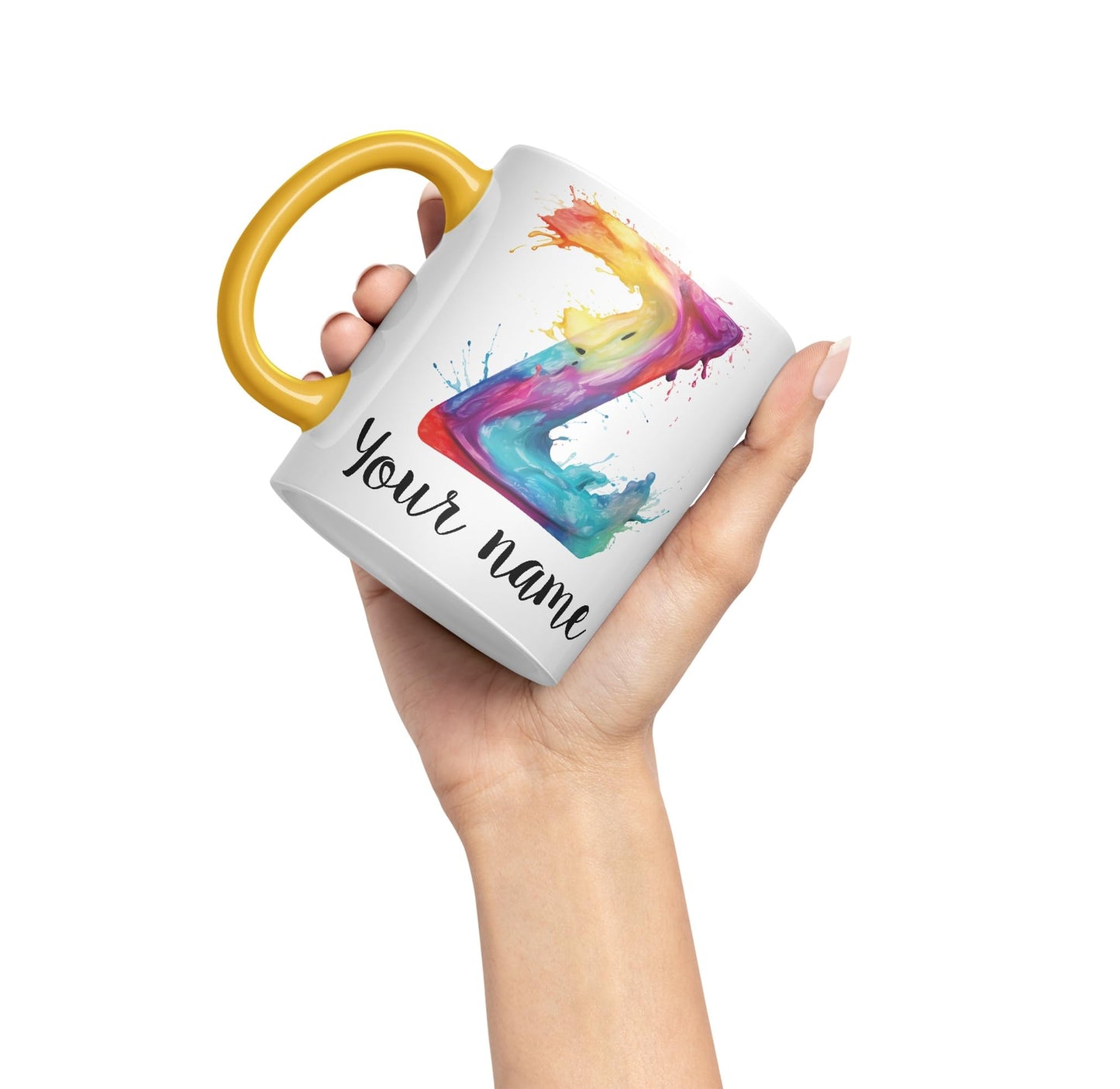 Personalised Letter Z mug, Alphabet cusomized custom Letter Z Monogram watercolour Ceramic Coloured Mug Cup for Tea Coffee Hot brew 330ml 11Oz Gift