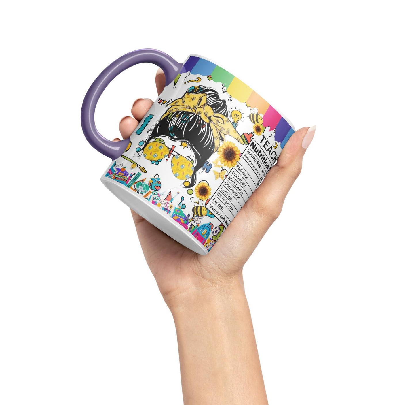 Vixar Teacher Nutrition Facts #teacherlife Mug Thank You, End of School Gift Ceramic Coloured Mug Cup for Tea Coffee Hot Brew 330ml 11Oz Gift TF2