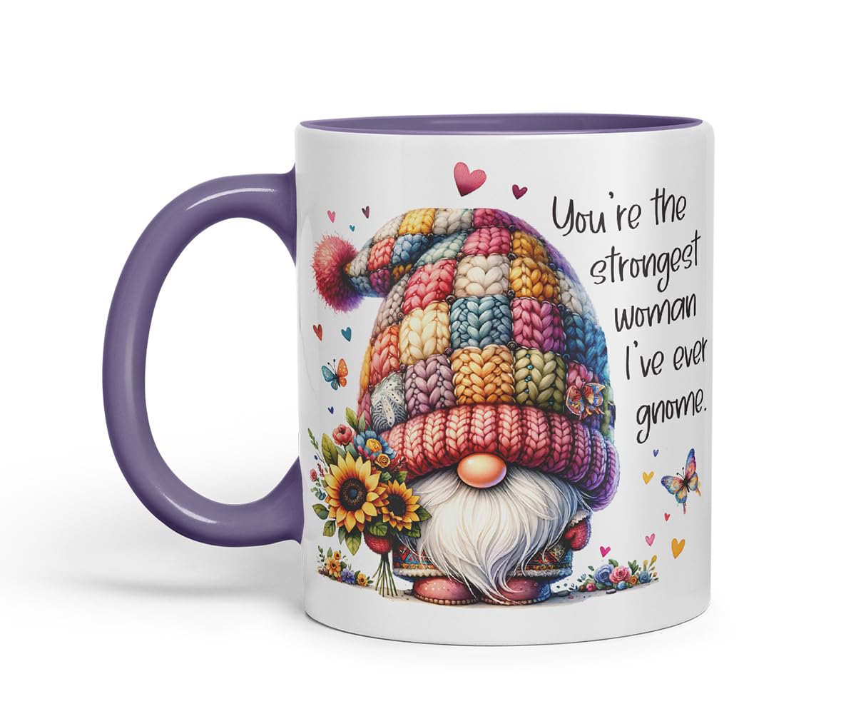 Vixar You're the Strongest Woman I've Ever Gnome Mom Mother Mum Mug – Coloured Ceramic Mug Cup Gift, 11oz (Black)