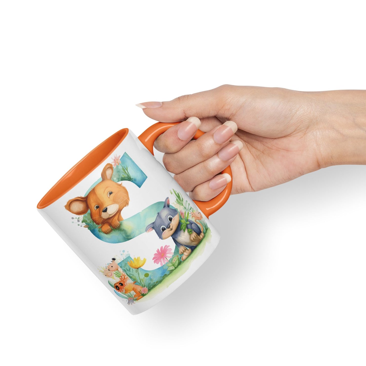 Letter S mug, Animals Alphabet Letter S Monogram animal for kids Ceramic Coloured Mug Cup for Tea Coffee Hot brew 330ml 11Oz Gift