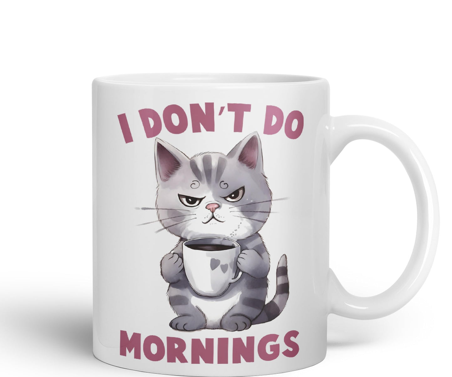 Vixar I Don't Do Mornings Cats Sarcastic Joke Ceramic Coloured Mug Cup for Tea Coffee Hot Brew 330ml 11oz