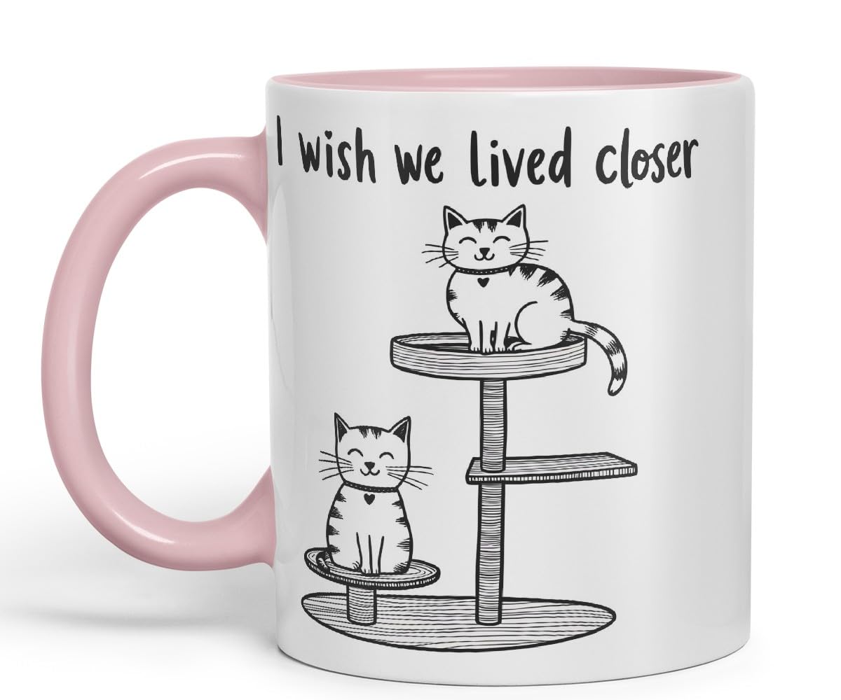 Vixar I Wish We Lived Closer Coloured Ceramic Cup Mug – Minimalist Cat Lovers Gift for Friends or Partner – 11oz (Black)