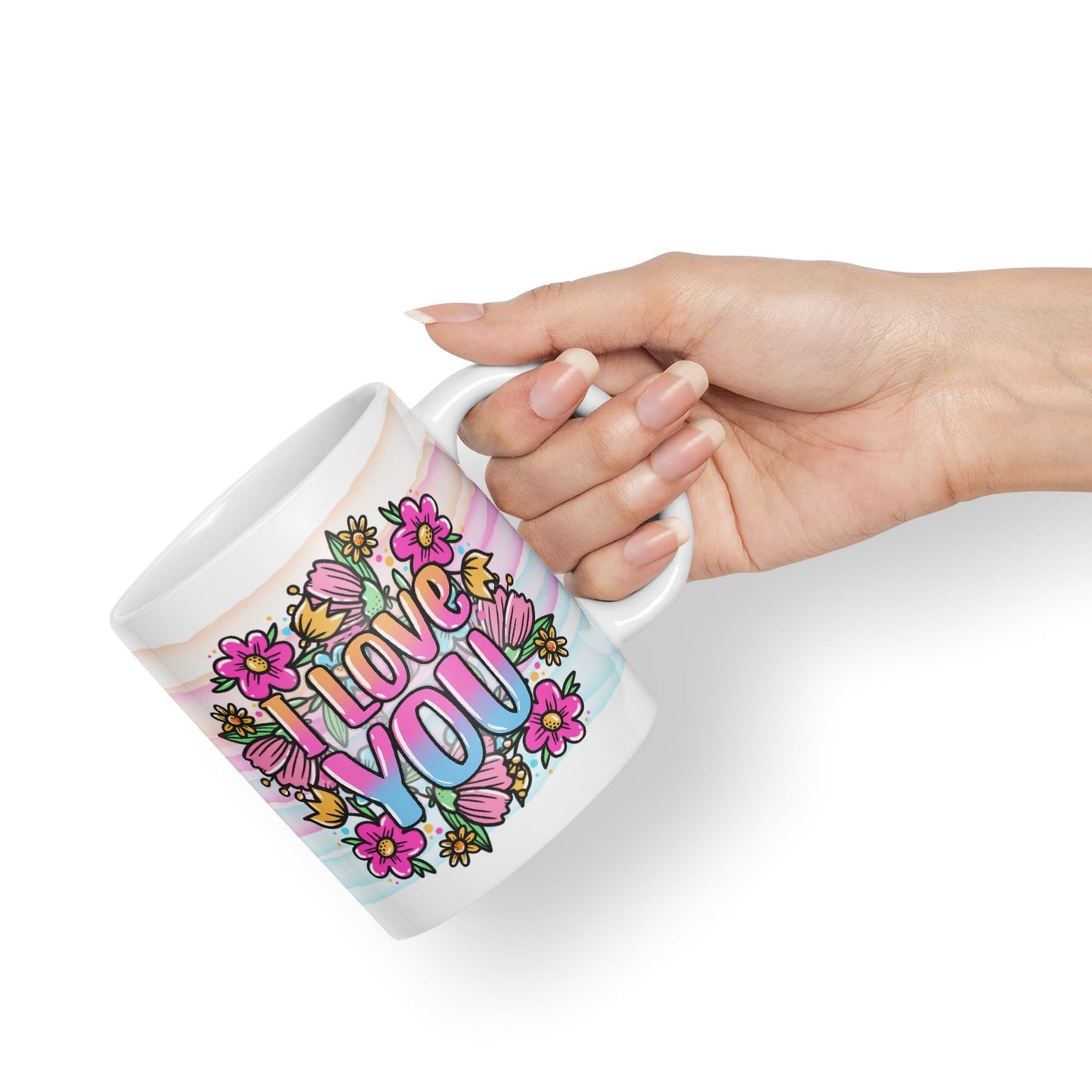 Vixar I Love You Flowers Coloured Ceramic Mug Cup Gift 330ml 11oz Work Office Tea Coffee Valentines