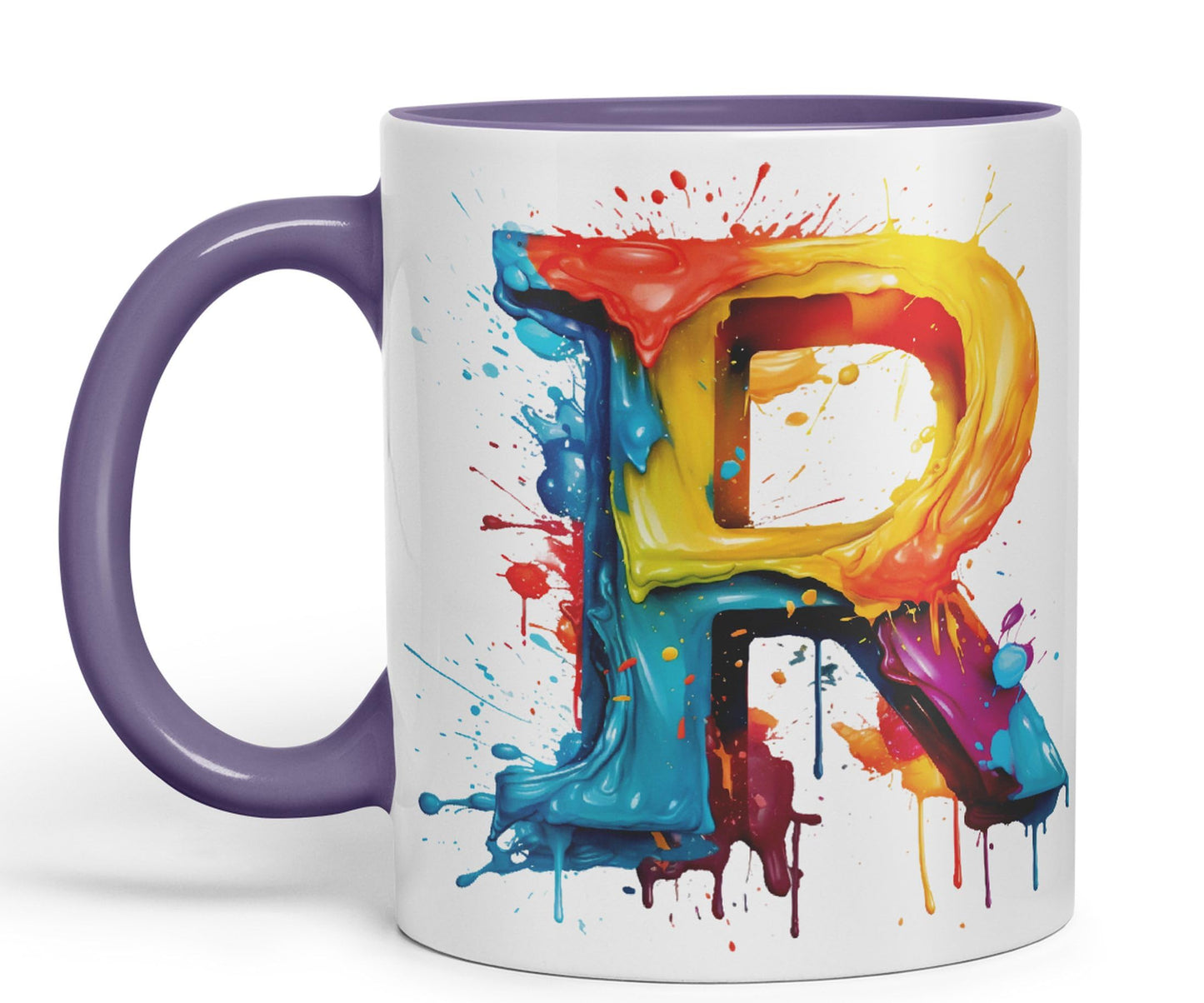 Letter R mug, Alphabet Letter R Monogram watercolour Ceramic Coloured Mug Cup for Tea Coffee Hot brew 330ml 11Oz Gift