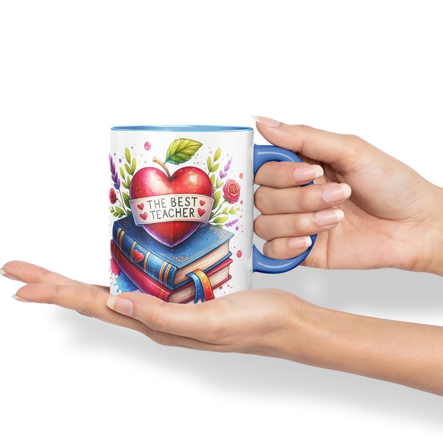 Vixar Best Teacher Mug Thank You, End of School Gift Ceramic Coloured Mug Cup for Tea Coffee Hot Brew 330ml 11Oz Gift BT4