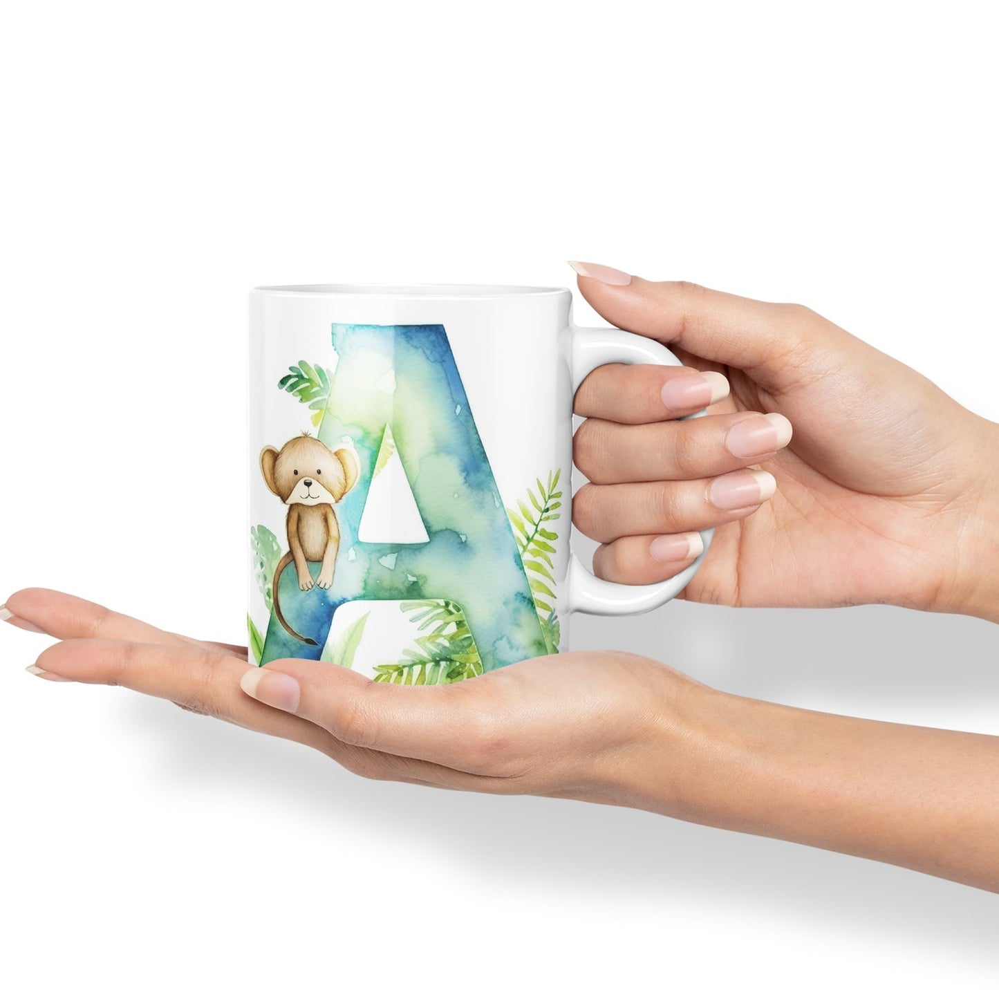 Letter A mug, Animals Alphabet Letter A Monogram animal for kids Ceramic Coloured Mug Cup for Tea Coffee Hot brew 330ml 11Oz Gift