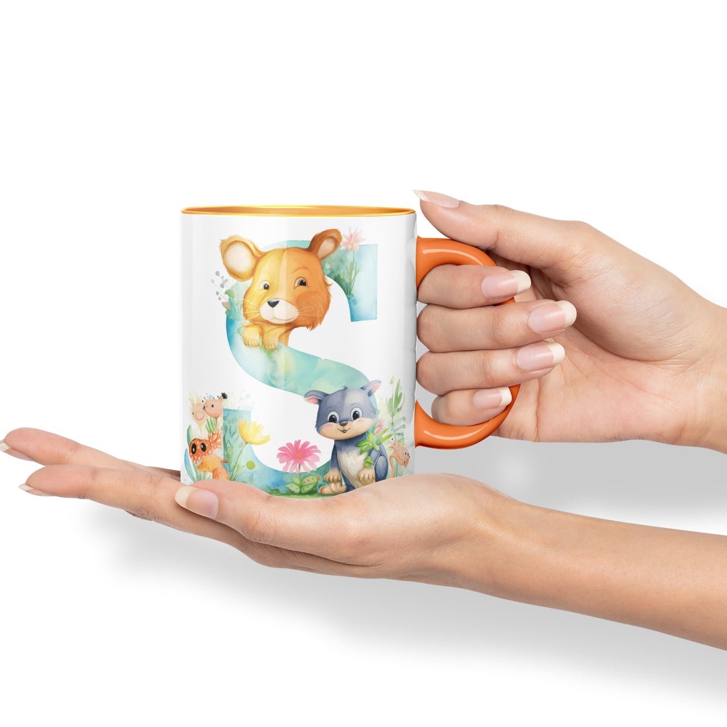 Letter S mug, Animals Alphabet Letter S Monogram animal for kids Ceramic Coloured Mug Cup for Tea Coffee Hot brew 330ml 11Oz Gift