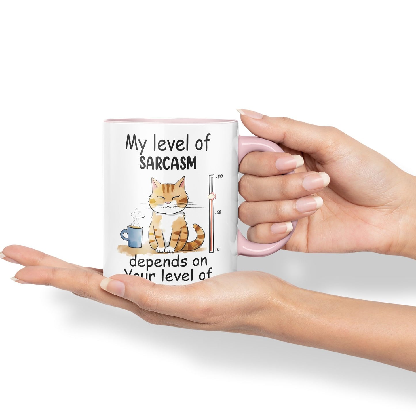 My Level of Sarcasm Depends on Your Level of Stupidity Cat Joke Ceramic Coloured Mug Cup for Tea Coffee Hot Brew 330ml 11Oz