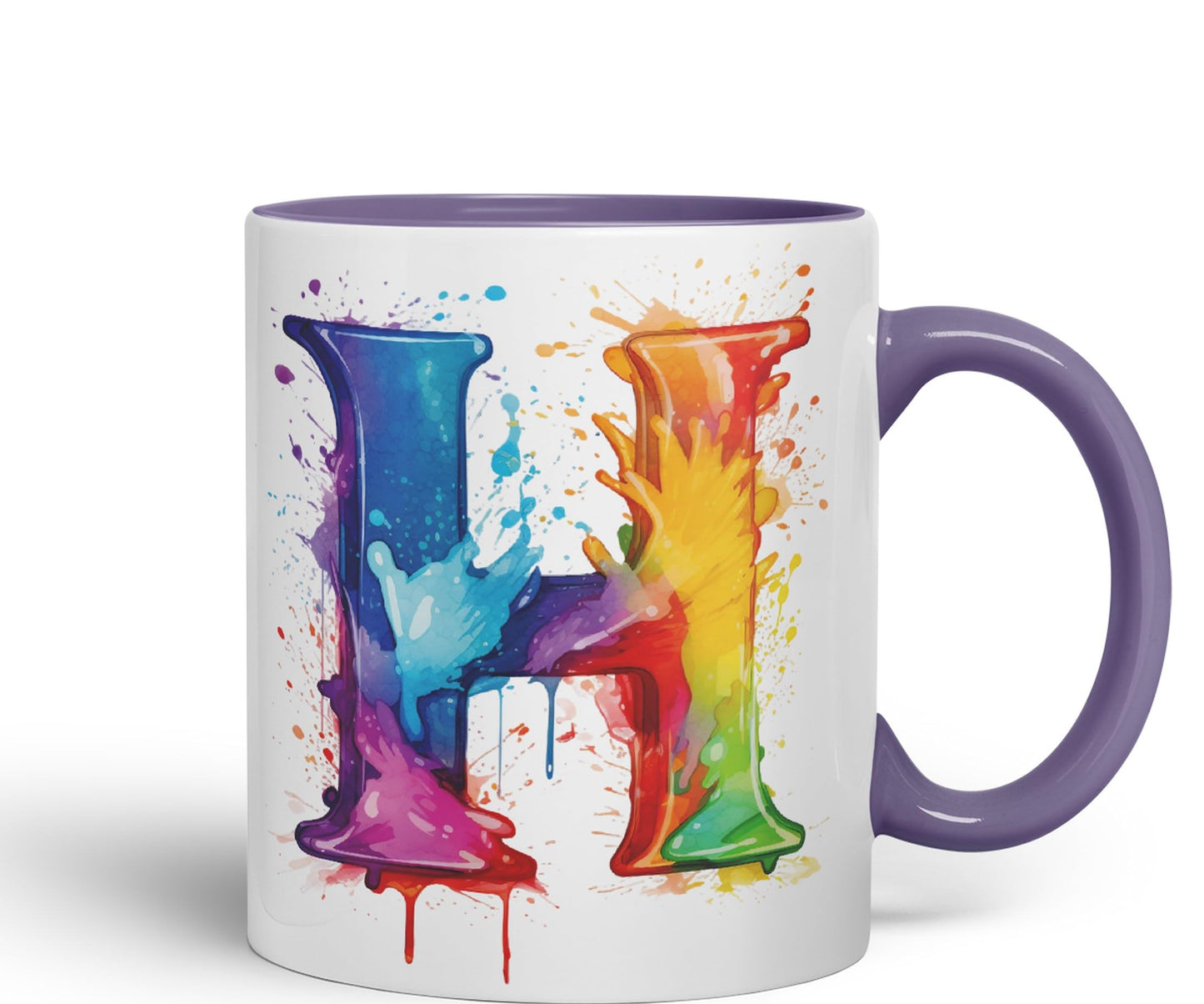 Letter H mug, Alphabet Letter H Monogram watercolour Ceramic Coloured Mug Cup for Tea Coffee Hot brew 330ml 11Oz Gift