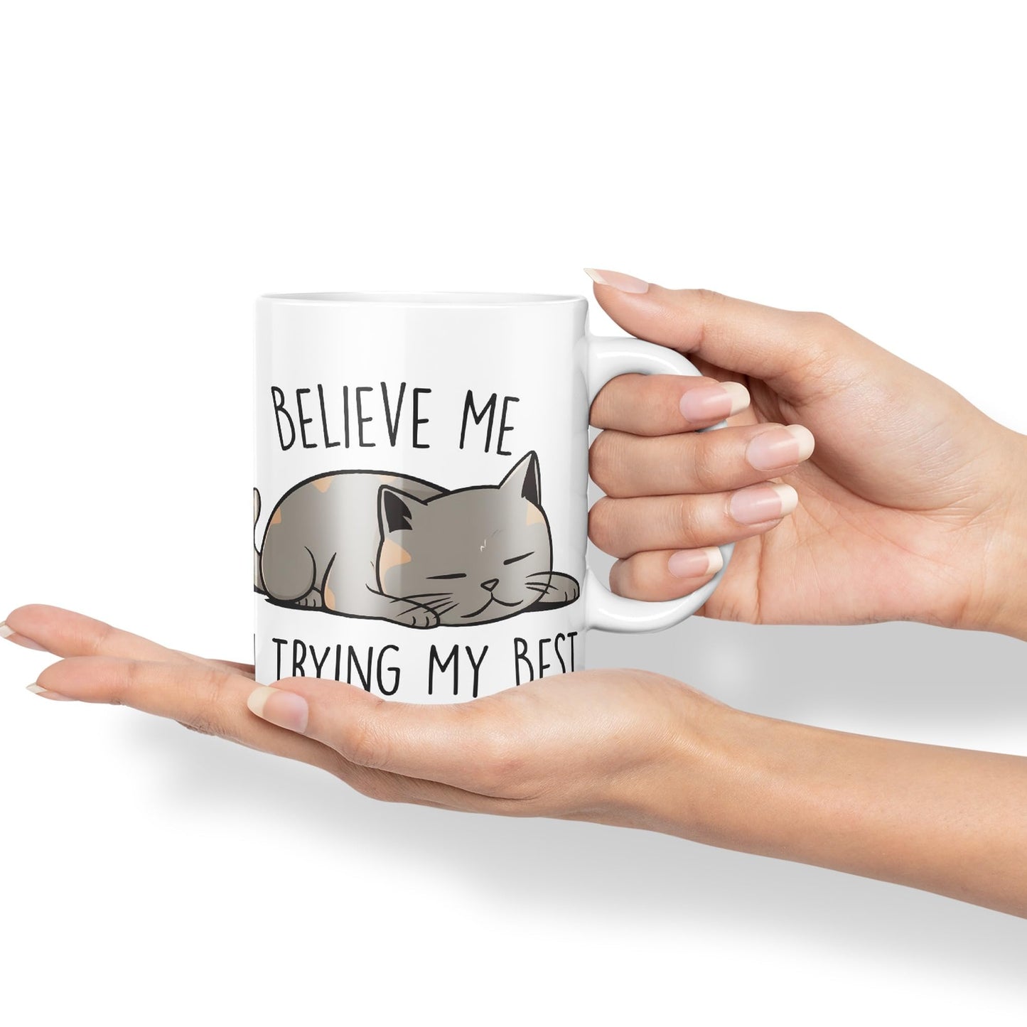 Vixar Belive Me I'm Trying My Best Cats Sarcastic Joke Ceramic Coloured Mug Cup for Tea Coffee Hot Brew 330ml 11oz