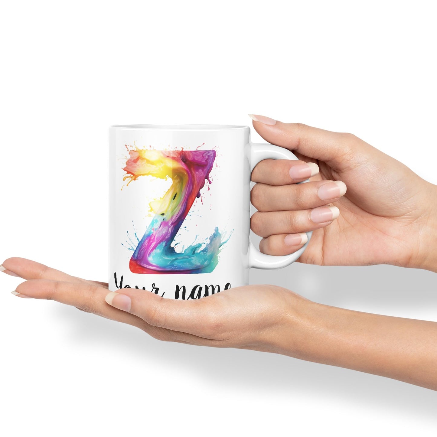 Personalised Letter Z mug, Alphabet cusomized custom Letter Z Monogram watercolour Ceramic Coloured Mug Cup for Tea Coffee Hot brew 330ml 11Oz Gift