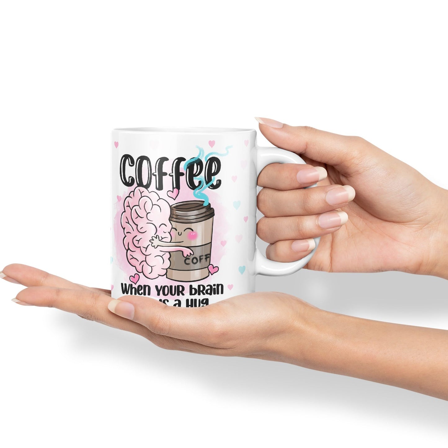 Vixar Coffee When You Brain Needs a Hug Ceramic Coloured Mug Cup Gift Tea Coffee Christmas Office Home Joke Sarcastic